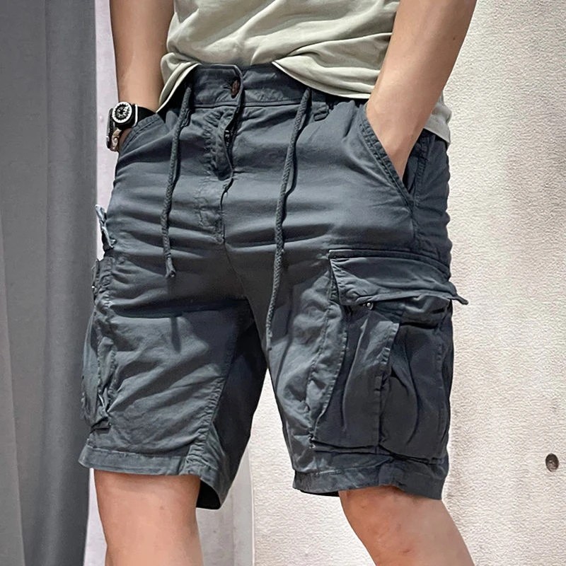 Yarım erkek kargo şort katı beraberlik dize ile haki erkek Bermuda kısa pantolon yaz ücretsiz kargo Baggy elastik bel Homme Y2k