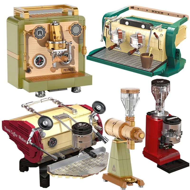 Yaratıcı Vintage kahve makinesi çekirdeği değirmeni modeli yapı taşları simülasyon klasik Retro kahve makinesi tuğla MOC oyuncak çocuk hediye