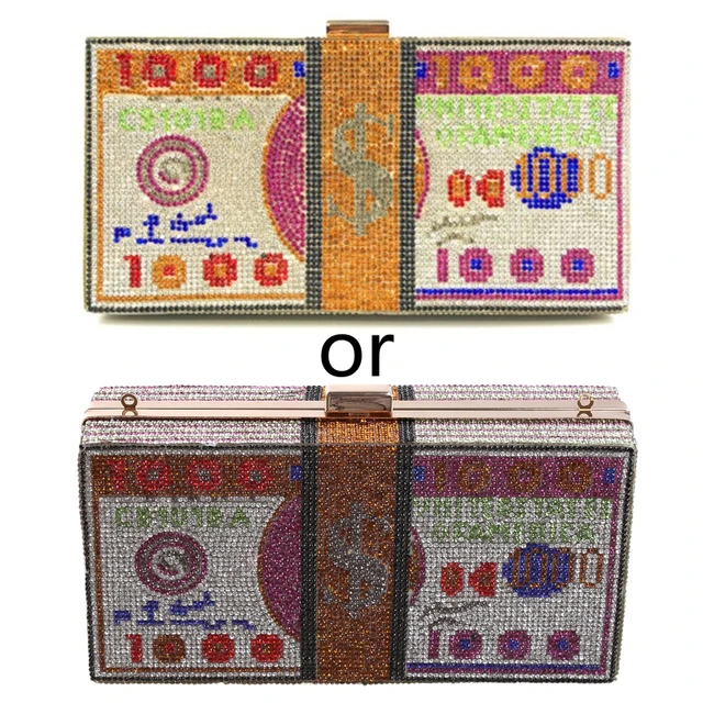 Yaratıcı moda yeni para debriyaj taklidi çanta 10000 dolar yığını çanta nakit akşam çanta omuz düğün yemeği çantası