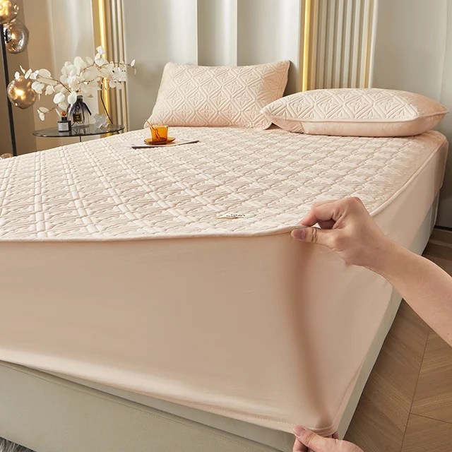 Yatak saf pamuk kalın yatak örtüsü soya mikrofiber dolum elastik çarşaf kraliçe kral yatak ped koruyucu - Görsel 25