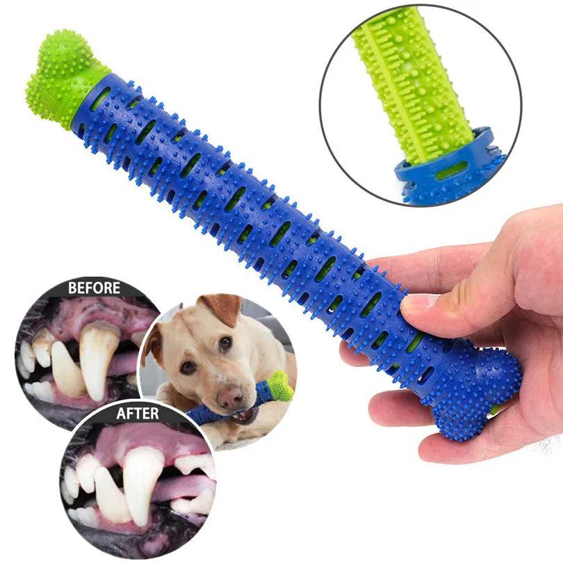 Yavru fırça diş fırçası köpek çiğnemek oyuncak sopa temizleme masaj Pet diş temizleme oyuncaklar çok fonksiyonlu silikon Doggy diş bakımı