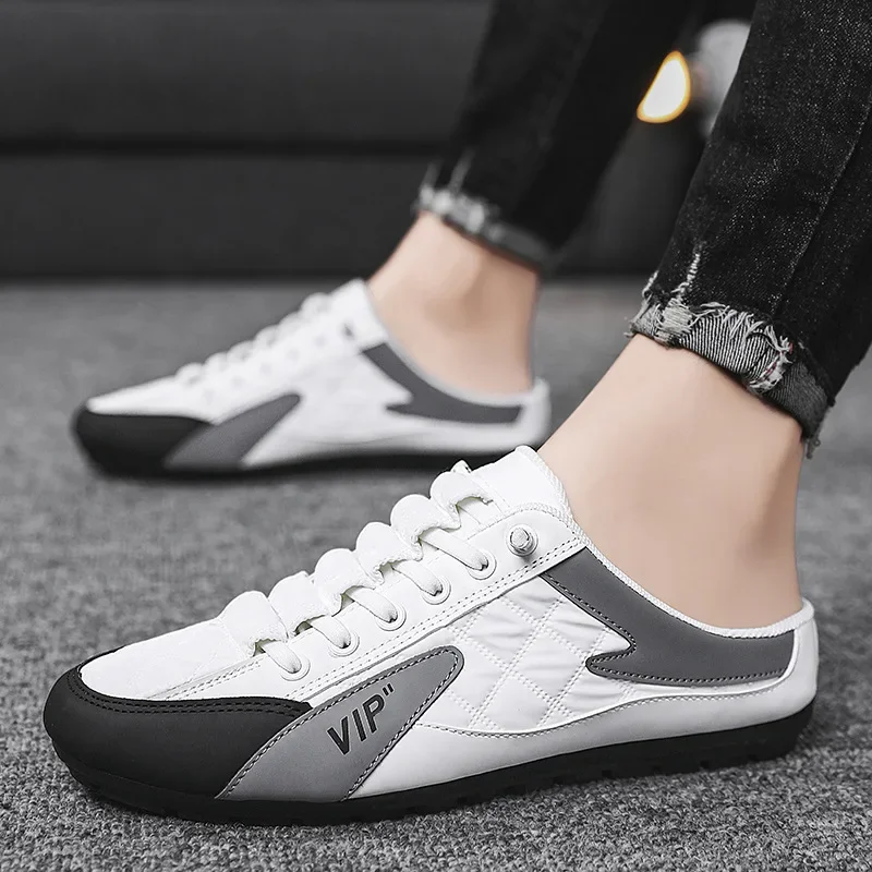 Yaz 2023 yarım terlik erkekler için Trendy erkek düz alt rahat ayakkabılar yumuşak taban desteği ayakkabı erkek Sneakers Zapatos De Hombre