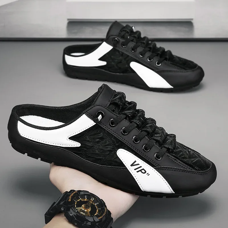 Yaz 2023 yarım terlik erkekler için Trendy erkek düz alt rahat ayakkabılar yumuşak taban desteği ayakkabı erkek Sneakers Zapatos De Hombre