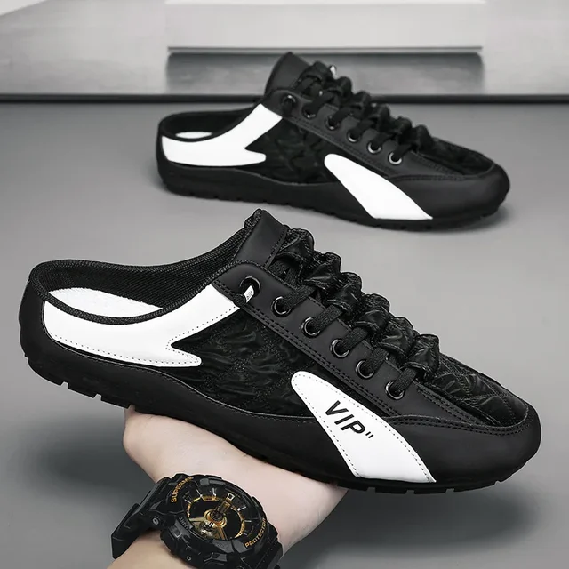 Yaz 2023 yarım terlik erkekler için Trendy erkek düz alt rahat ayakkabılar yumuşak taban desteği ayakkabı erkek Sneakers Zapatos De Hombre