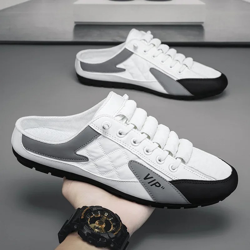 Yaz 2023 yarım terlik erkekler için Trendy erkek düz alt rahat ayakkabılar yumuşak taban desteği ayakkabı erkek Sneakers Zapatos De Hombre