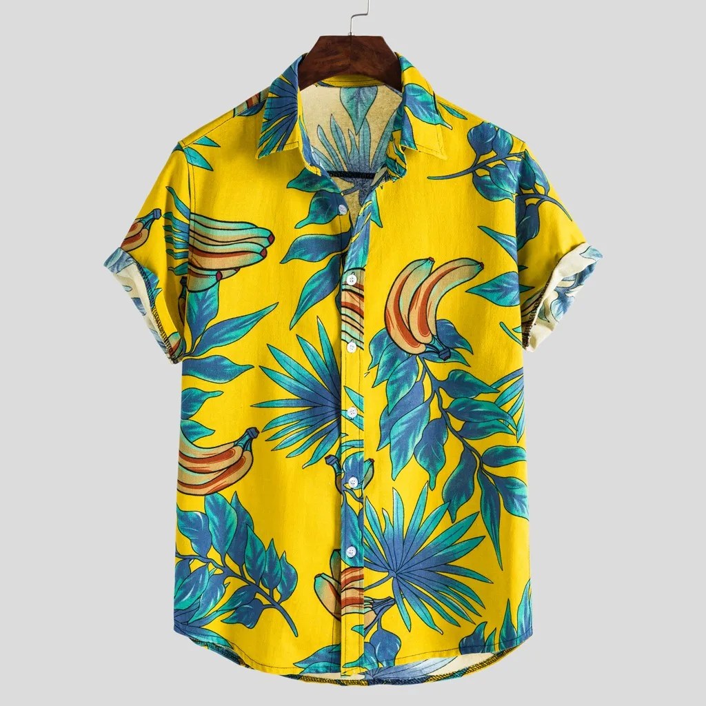 Yaz bluz gömlek erkekler için % 2023 pamuk keten kısa kollu rahat baskılı havai gömleği bluz T-Shirt hawaii giysileri