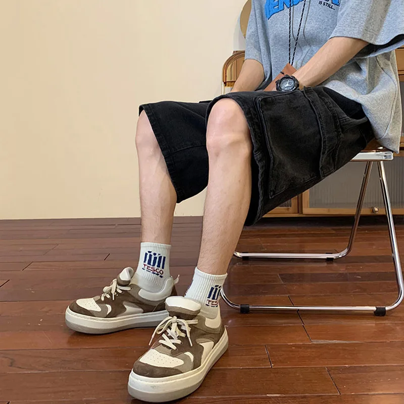 Yaz erkekler Denim kısa Streetwear Vintage kore Harajuku cep kot şort Hip Hop kargo pantolon boy dipleri erkek giysileri