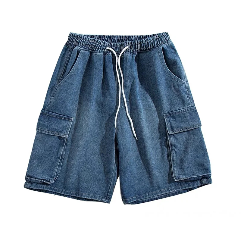 Yaz erkekler Denim kısa Streetwear Vintage kore Harajuku cep kot şort Hip Hop kargo pantolon boy dipleri erkek giysileri