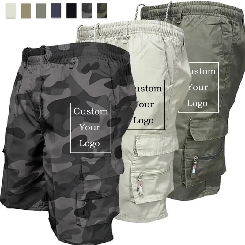 Yaz erkekler gevşek rahat kargo şort fermuar cep açık kısa pantolon özelleştirmek taktik pantolon İpli yürüyüş Sweatpants