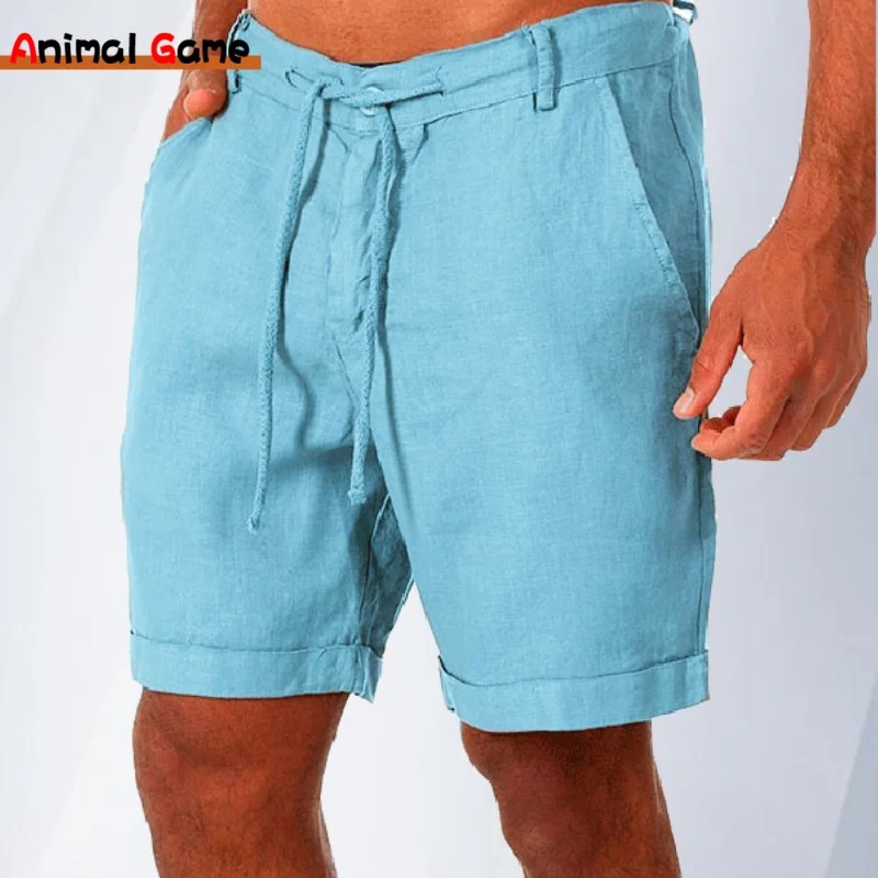Yaz moda erkek keten şort erkekler pamuk plaj kısa erkekler Sweatshorts için yeni vahşi eğlence gevşek katı kargo şort