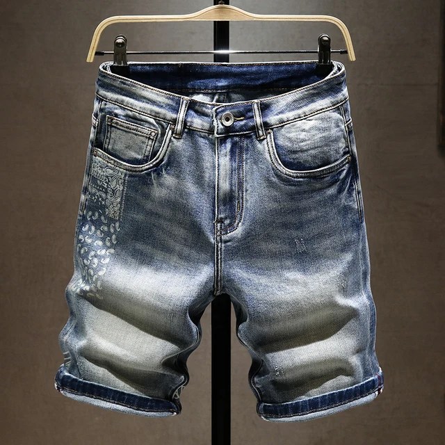 Yaz yeni erkek streç kısa kot pantolon moda rahat Slim Fit yüksek kaliteli elastik kot şort erkek marka giysiler - Görsel 8