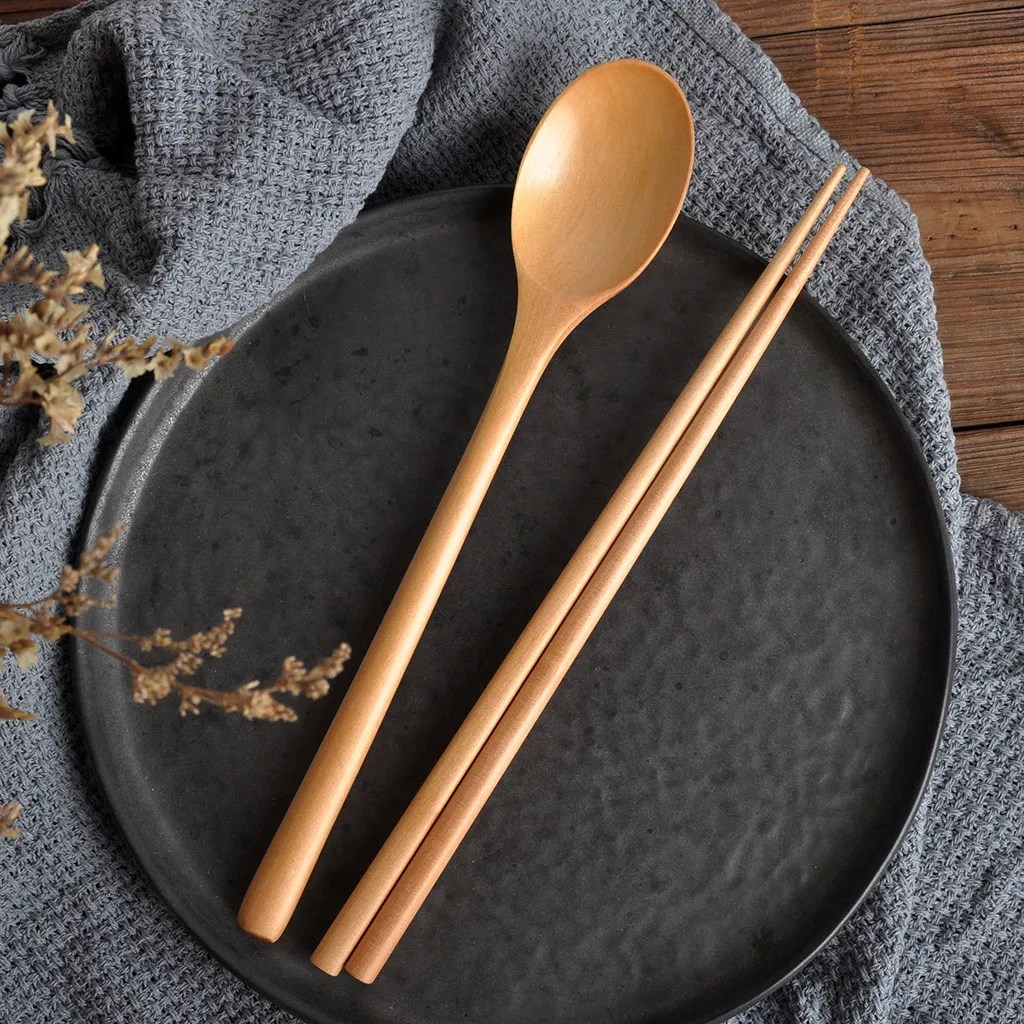 Yemek yemek için küçük Teal masa ahşap çubuklarını çorba Strring karıştırma seti kore tahta kaşık kolu mutfak yemek & Bar Cocina