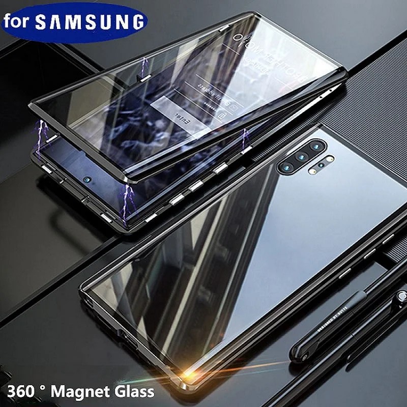 Yeni 360 Samsung Galaxy S24 S23 S22 için manyetik kılıf koruyun Ultra S21 S20 S23 FE S9 S10 not 8 9 20 artı A72 taraflı cam arka