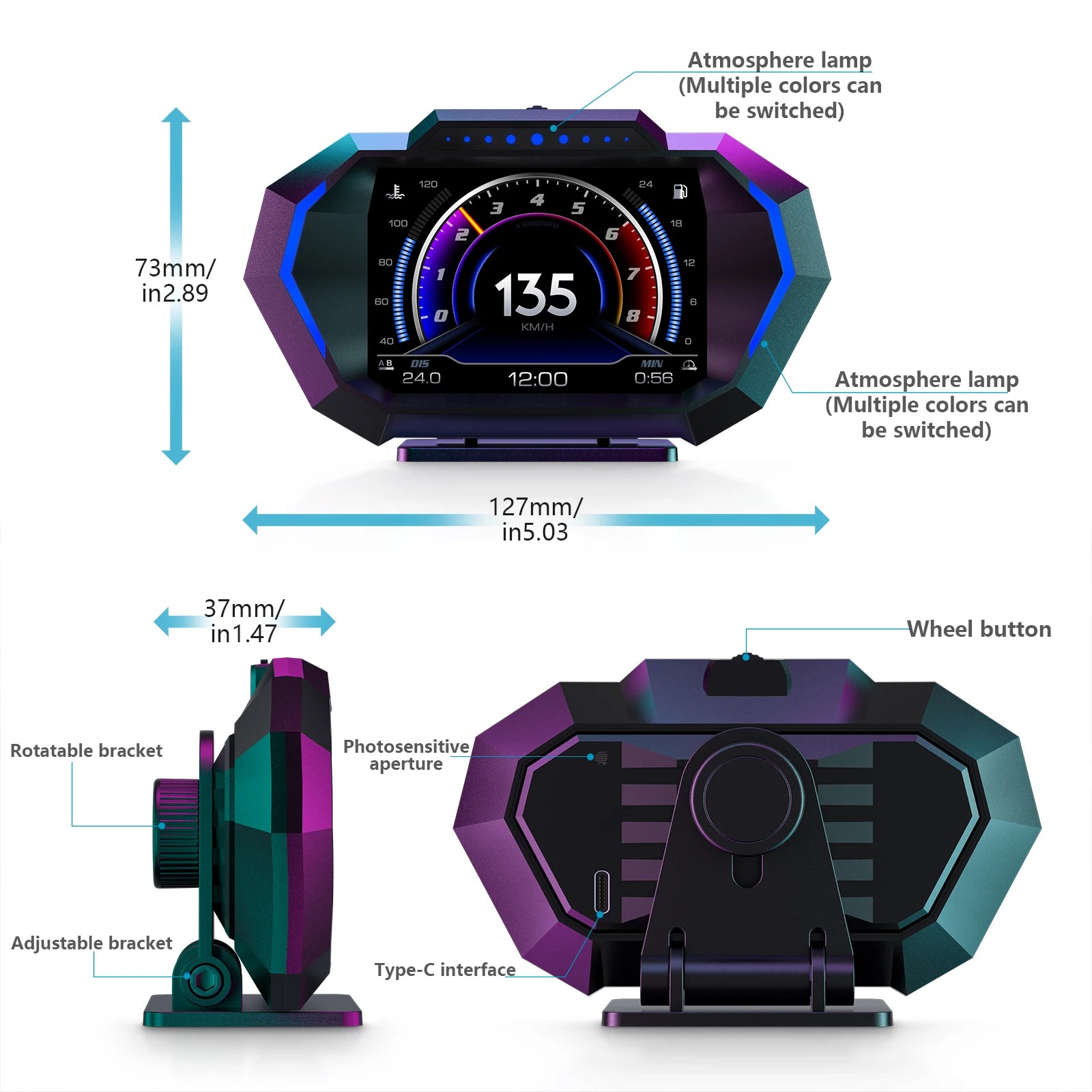 Yeni Hud Obd2 ekran akıllı araba sistemi OBD + GPS hız on-kart bilgisayar araba hava-yakıt oranı hız alarmı yakıt tüketimi ile