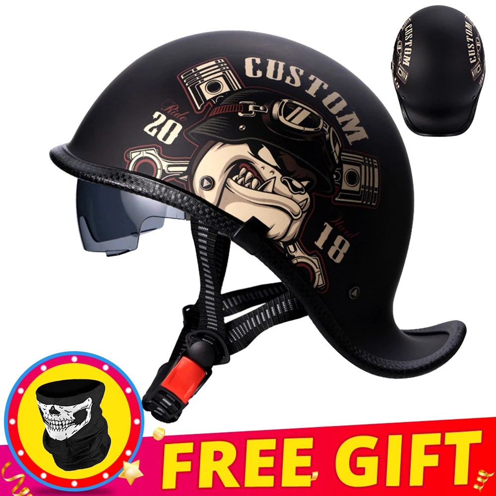 Yeni Retro kask yarım yüz cam motosiklet kask HD siperliği kaskları De Moto kask erkek kadın Scooter kask bisiklet kask