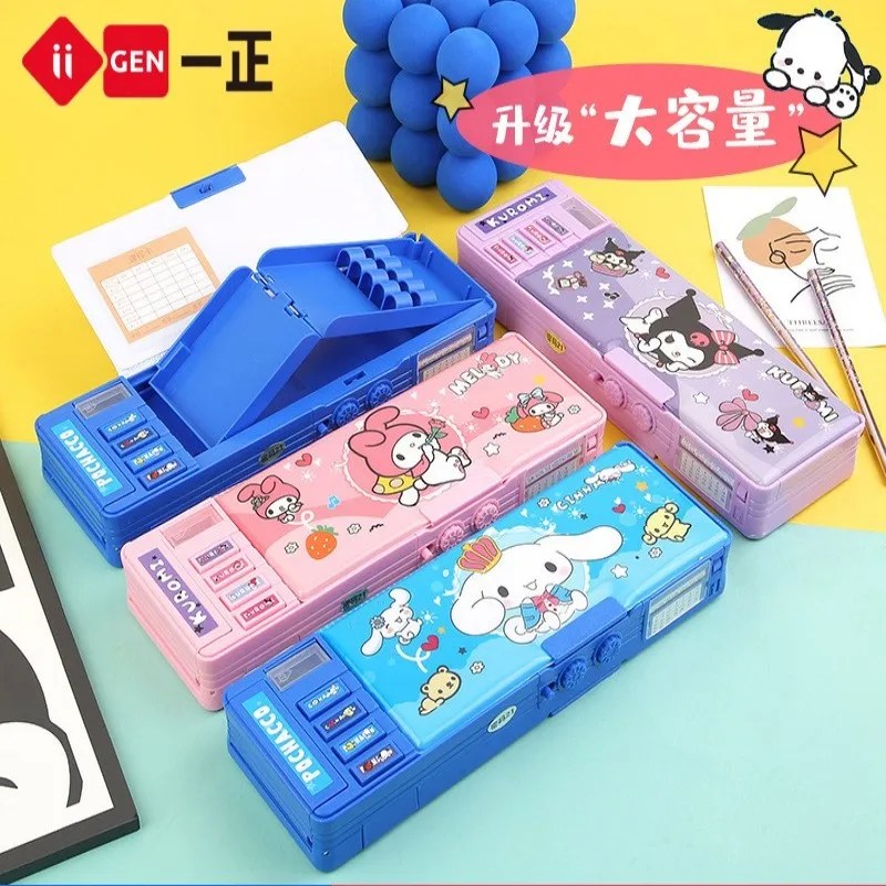 Yeni Sanrio kırtasiye kutusu Kuromi merhaba Kt çok fonksiyonlu kırtasiye kutusu otomatik mekanizması çocuk kalem kutusu açılış hediye