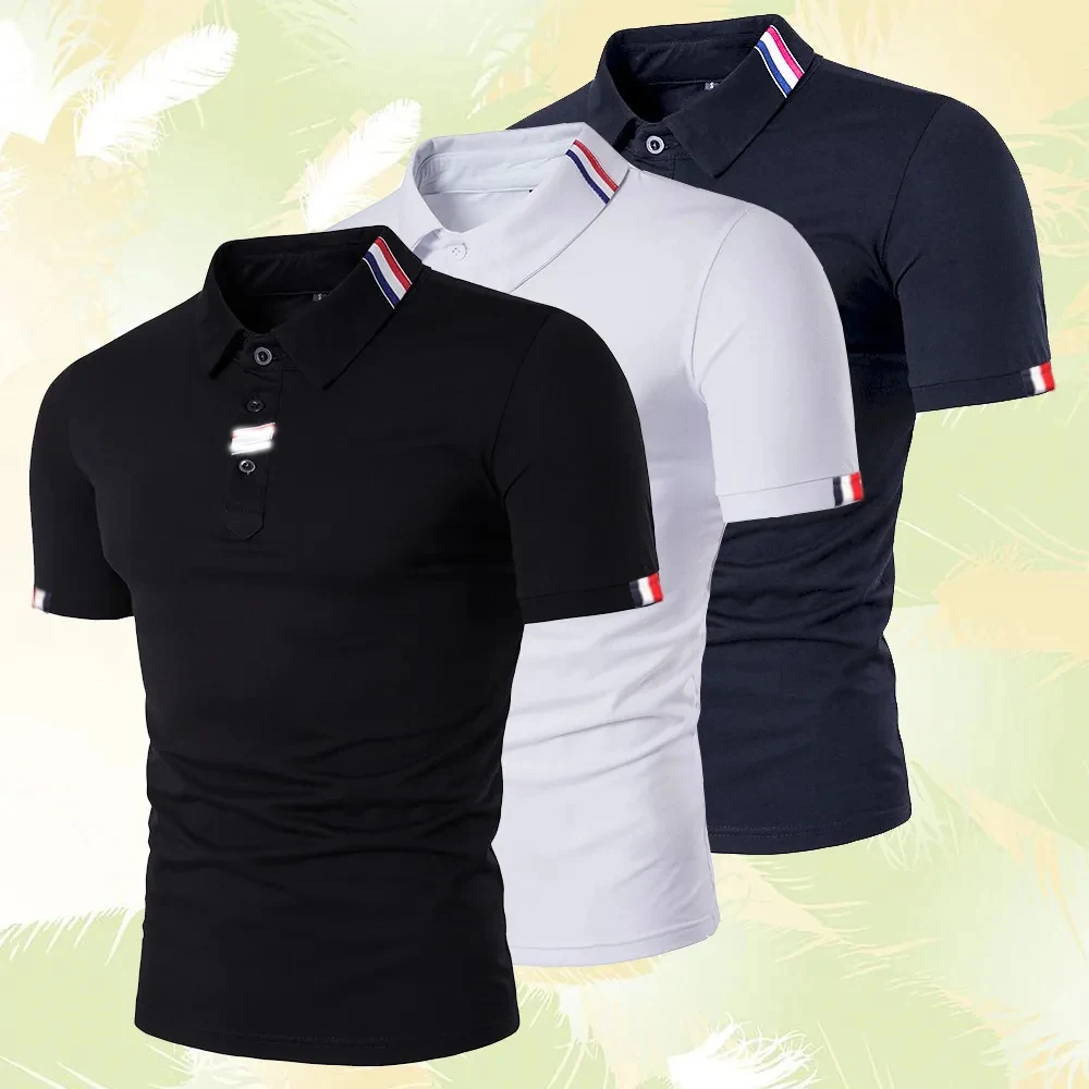 Yeni düz renk erkek Polo gömlekler kısa kollu rahat moda yaz yaka erkek Tops