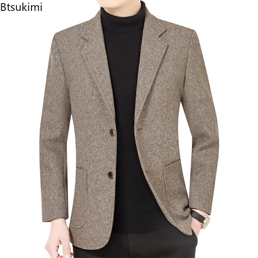 Yeni erkek İş Blazers ceketler Casual suit Coats erkek sonbahar kış tek göğüslü katı takım elbise ceket 2024 erkek giyim