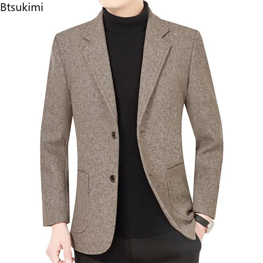 Yeni erkek İş Blazers ceketler Casual suit Coats erkek sonbahar kış tek göğüslü katı takım elbise ceket 2024 erkek giyim