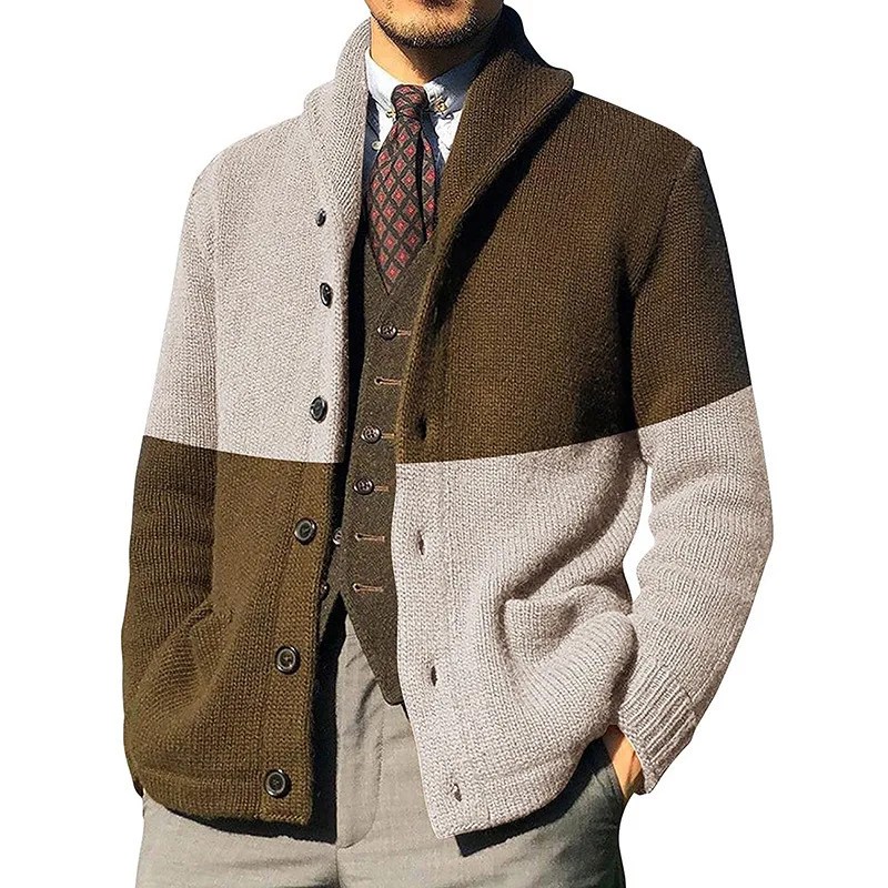 Yeni erkek kazak hırka Patchwork yaka tek göğüslü sonbahar kış uzun kollu moda iş rahat erkek ceket artı boyutu - Görsel 5