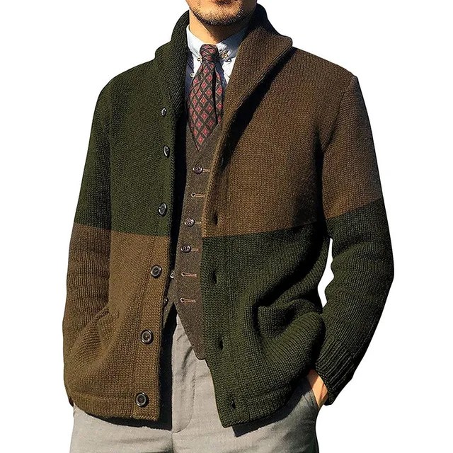 Yeni erkek kazak hırka Patchwork yaka tek göğüslü sonbahar kış uzun kollu moda iş rahat erkek ceket artı boyutu - Görsel 20