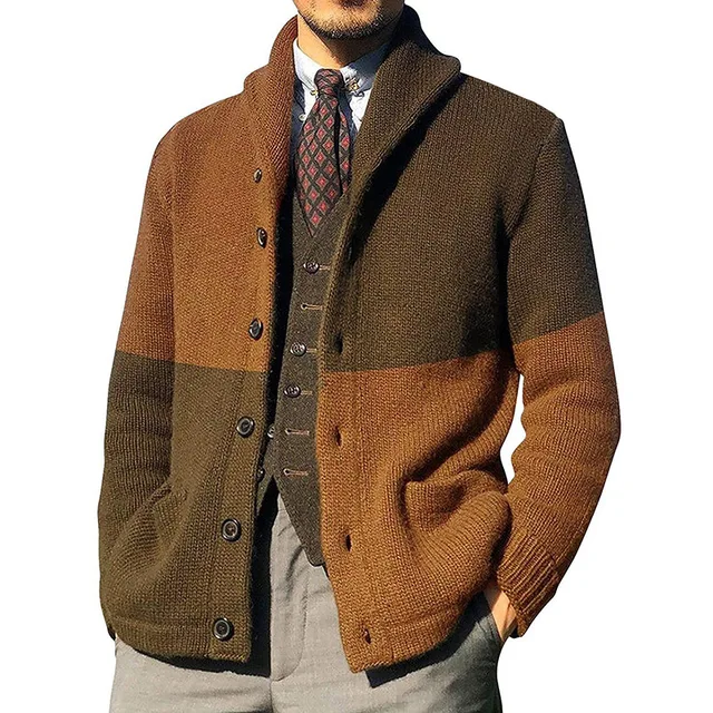 Yeni erkek kazak hırka Patchwork yaka tek göğüslü sonbahar kış uzun kollu moda iş rahat erkek ceket artı boyutu