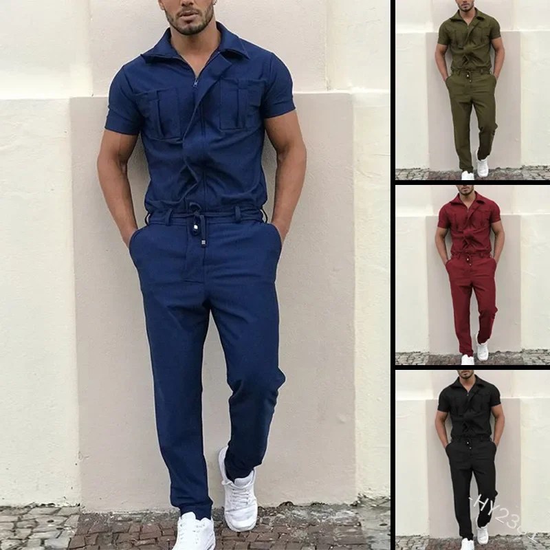 Yeni erkek tulum pantolon rahat gevşek tek parça takım elbise tulum moda kısa kollu tulum Streetwear erkekler Ropa De Hombre