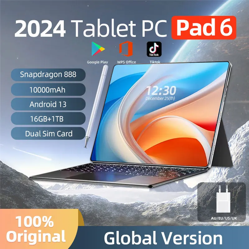 Yeni orijinal küresel sürüm tablet PC Android 13 Pad 6 Pro Snapdragon 888 RAM 16GB + ROM 1TB 5G çift SIM kart 10000mAh HD 4K Tab