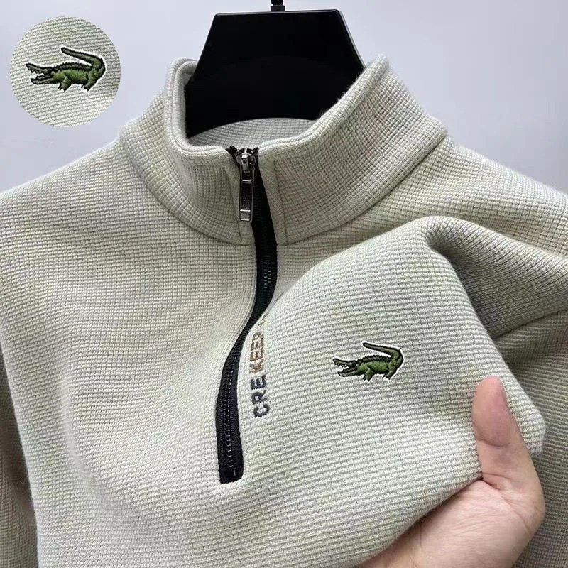 Yeni peluş ve kalın yarım fermuarlı Hoodie erkek kış sıcaklık T-shirt uzun kollu ve ayakta yaka gömlek üst