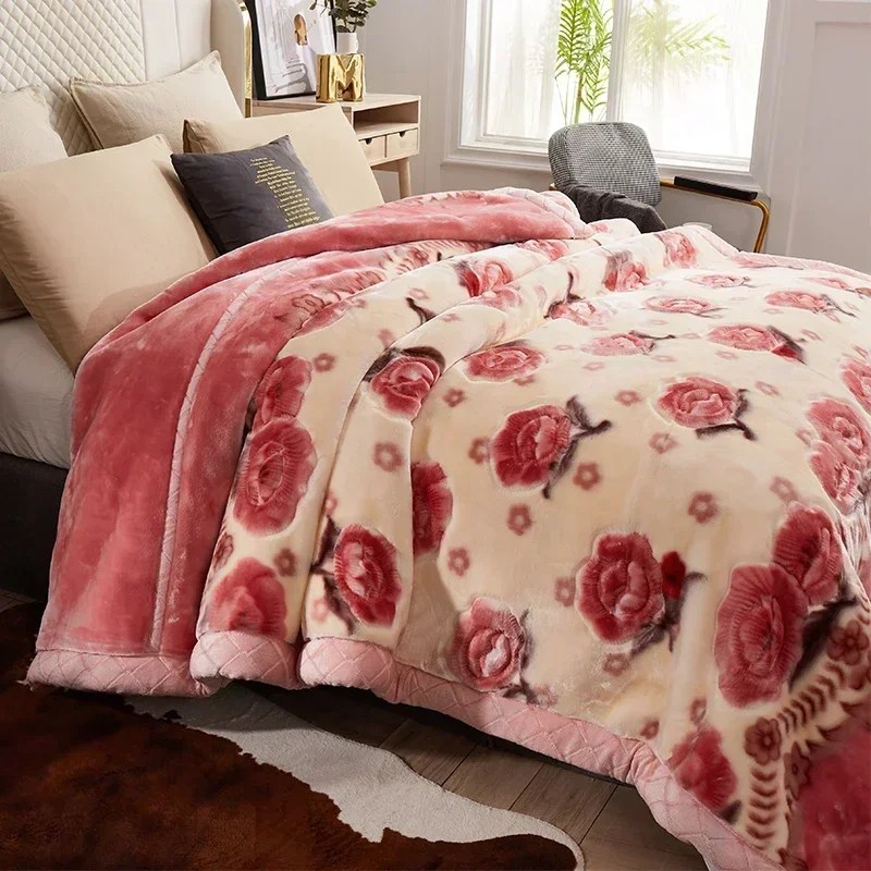 Yeni sıcak ağırlıklı battaniyeler yataklar için High End kalınlaşmak sıcaklık raşel battaniye kış sonbahar çift yan peluş yorgan yorgan - Görsel 3