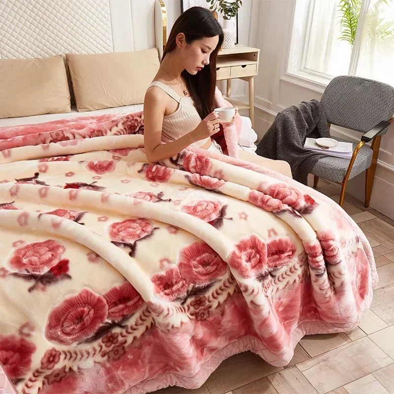 Yeni sıcak ağırlıklı battaniyeler yataklar için High End kalınlaşmak sıcaklık raşel battaniye kış sonbahar çift yan peluş yorgan yorgan - Görsel 4