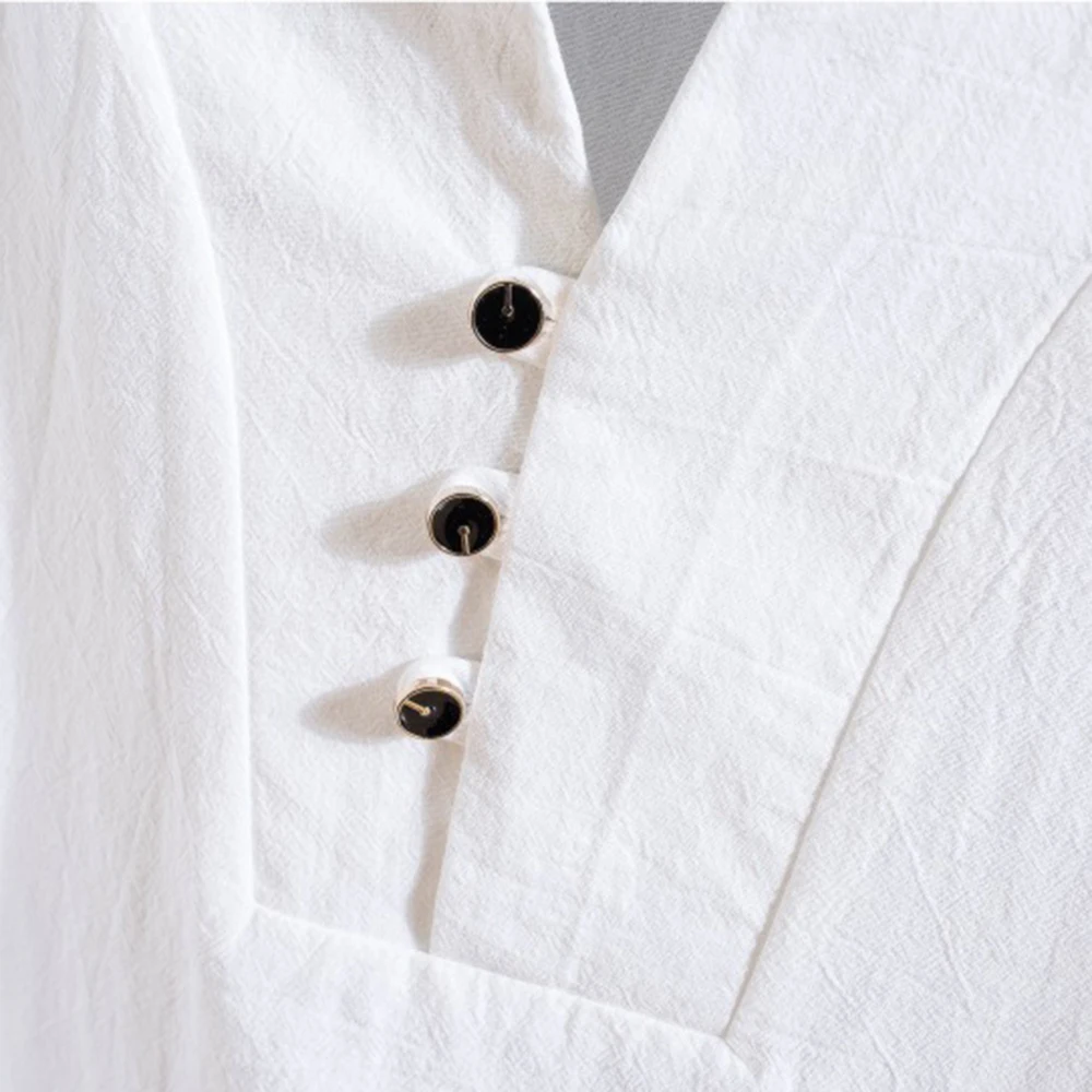 Yeni varış erkek pamuk ve keten kısa kollu tişört + ayak bileği uzunluğu pantolon seti katı gömlek + pantolon ev takım elbise erkek boyutu S-3XL