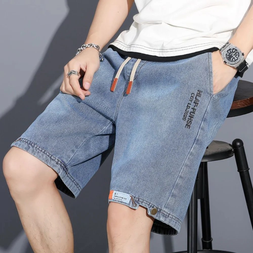 Yeni yaz erkekler Denim şort İpli gevşek y2k moda cep Streetwear Hip Hop erkek kot kısa Sweatpants S-5XL