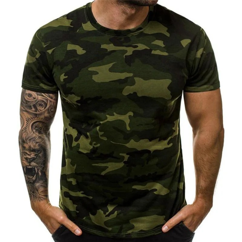 Yeni yaz moda Camo T-shirt rahat o-boyun kazak sokak elbise erkek giyim spor kısa kollu üst kamp büyük