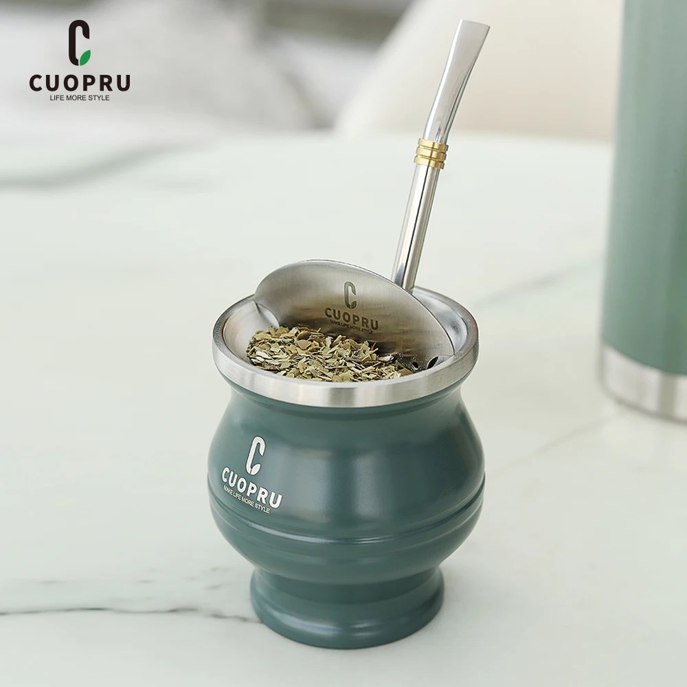 Yerba Mate kabak seti çift duvarlı paslanmaz çelik çay bardağı bir Bombilla Mate (saman), temizlik Bruch, çay ayırıcı içerir