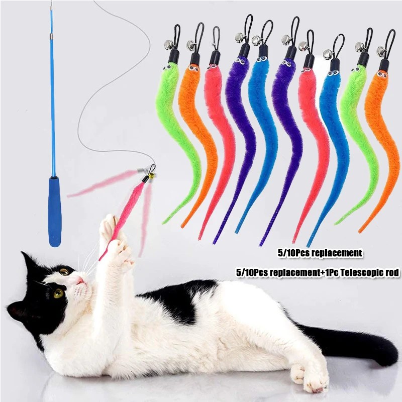 Yerine peluş kedi oyuncak aksesuarları solucanlar yedek kafa komik kedi sopa Pet oyuncaklar 5/10/6/11 adet