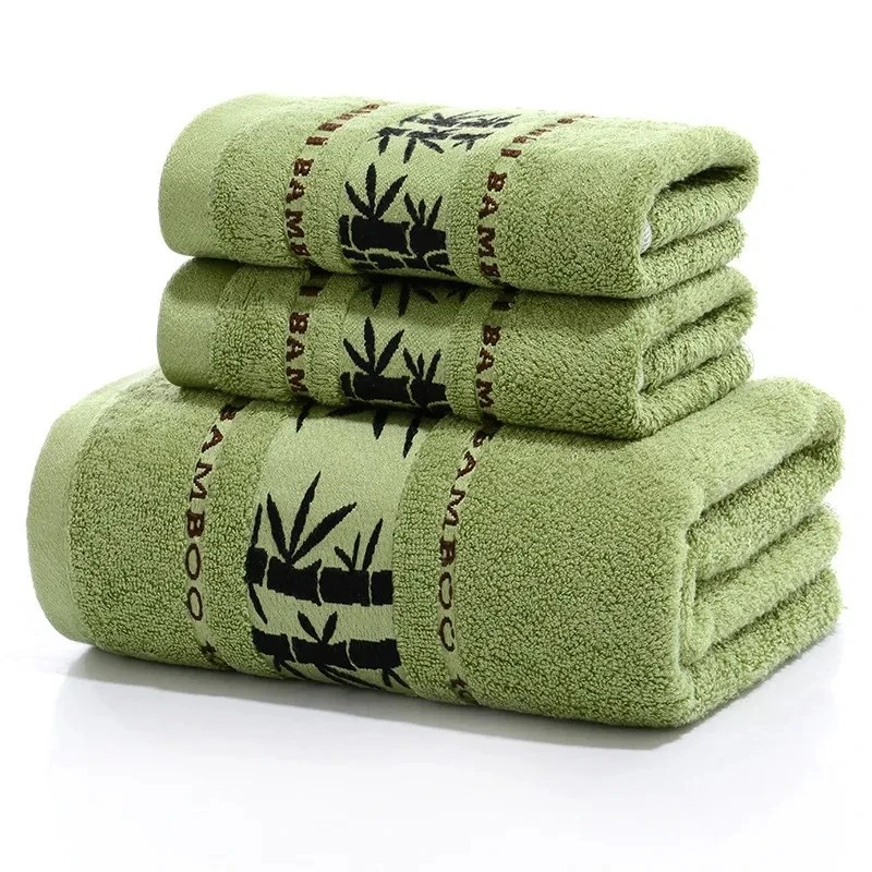 Yetişkinler için 3 kalın bambu yeşil banyo plaj havlusu Set Set yüz el spor havlular banyo 35cmX75cm * 2 adet ve 70cm x 140cm * 1 adet