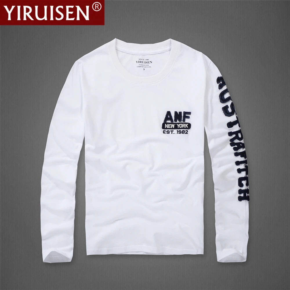 YiRuiSen 100% pamuklu erkek tişörtü en kaliteli nakış uzun kollu sonbahar tasarımcı kıyafetleri rahat o-yaka spor Homme tarzı