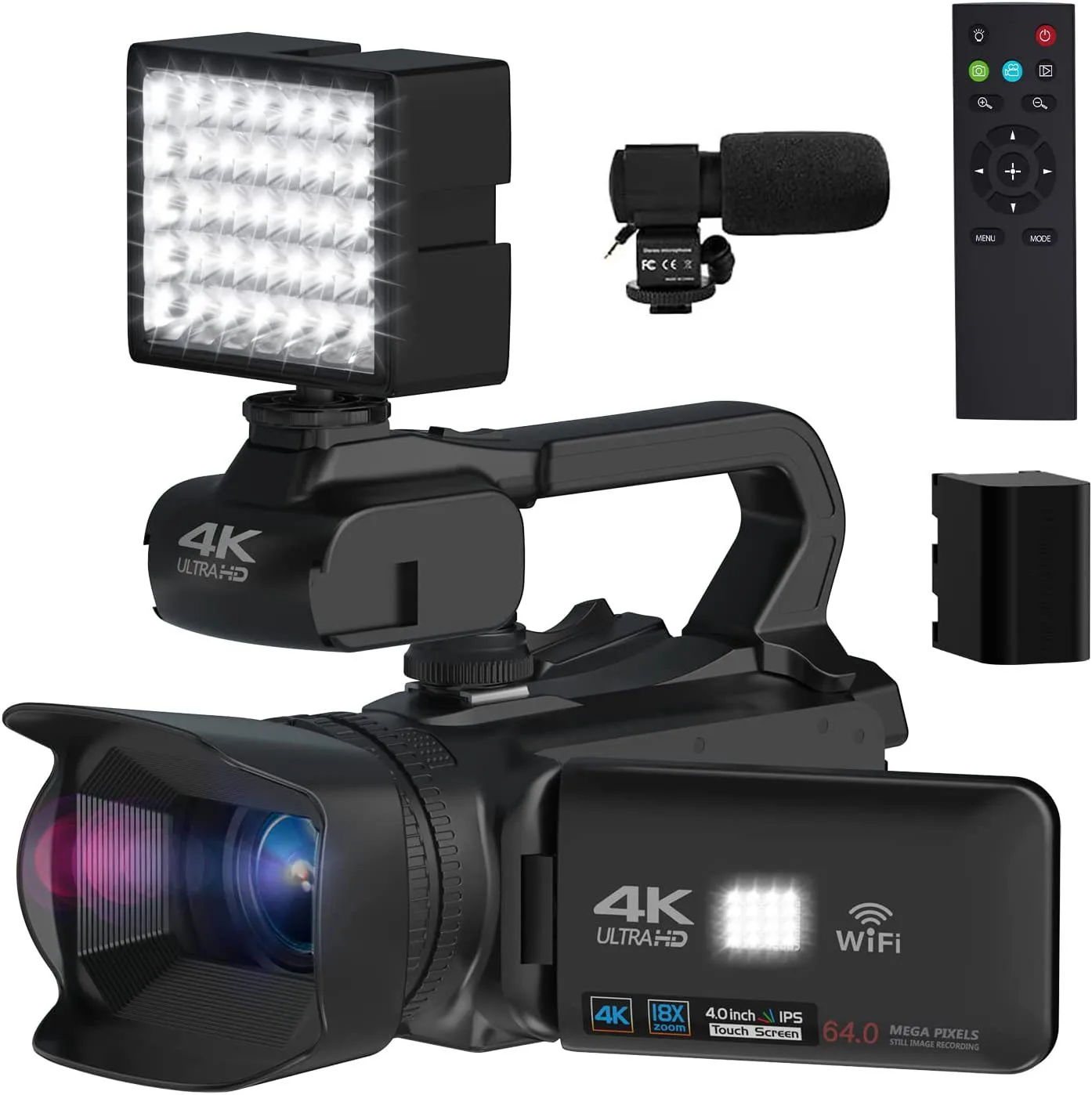 YouTube kamera 4K Ultra HD kamera 64MP akış kamera 4.0 "dokunmatik ekran dijital Video kamera - Görsel 1