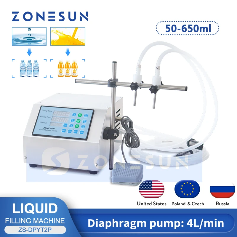 ZONESUN sıvı dolum makinesi ZS-DPYT2P yarı otomatik 2 kafaları süt suyu kozmetik içecek ambalaj için kahve şişesi dolgu