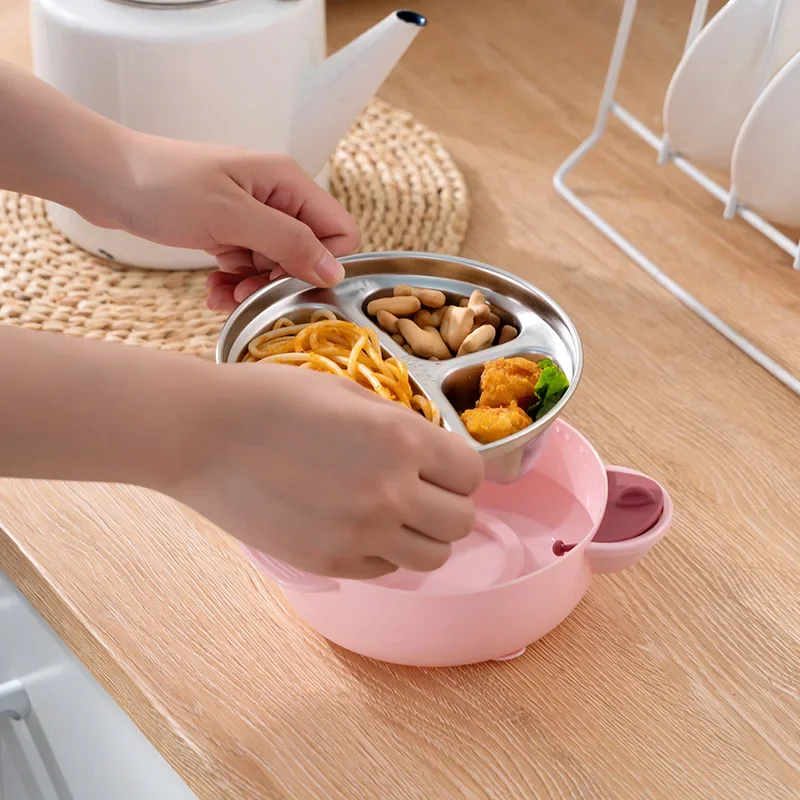 Çatal yalıtım besleme yemek tabağı yemek kabı bebek sofra taşınabilir emme paslanmaz çelik kase çocuk Bento kutusu