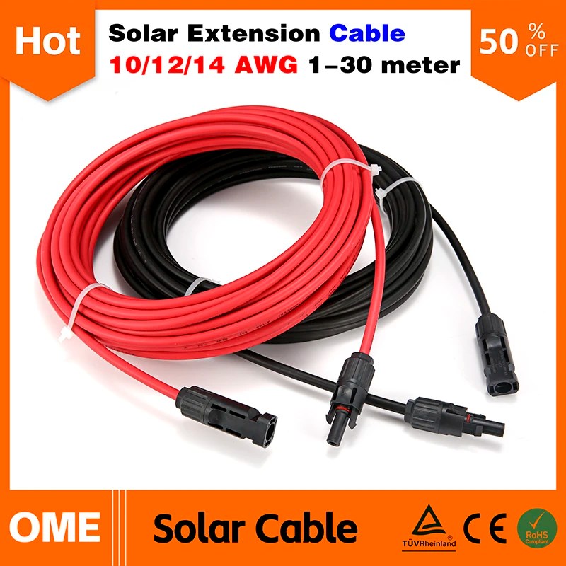 Ücretsiz kargo güneş uzatma PV kablo paneli Stecker tel siyah kırmızı 2.5/4/6mm ² erkek ve dişi konnektör kablo ile 10/12/14 AWG