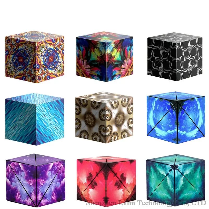 Çeşitli geometrik değiştirilebilir manyetik sihirli küp Anti stres 3D el çevirme bulmaca küp çocuklar stres rahatlatıcı Fidget oyuncak