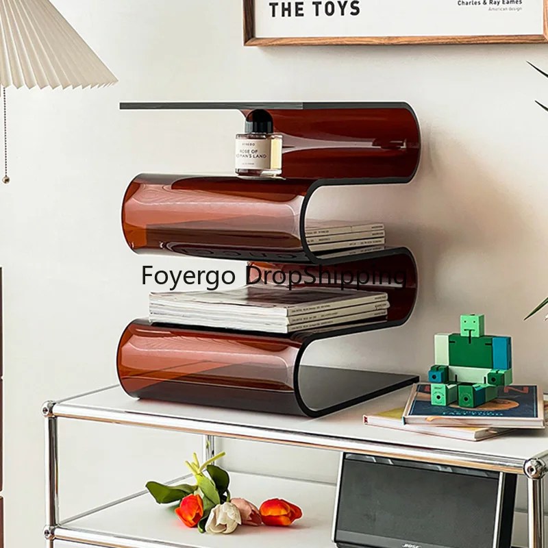 Şeffaf akrilik yan masa oturma odası mobilya ev Minimalist küçük kitap rafı dergisi Modern Mesa konsol tabloları AA55
