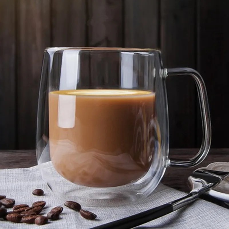 Çift duvar uzun borosilikat cam kupa isıya dayanıklı kolu kahve süt suyu su bardağı Bar Drinkware ware eware sevgilisi hediye