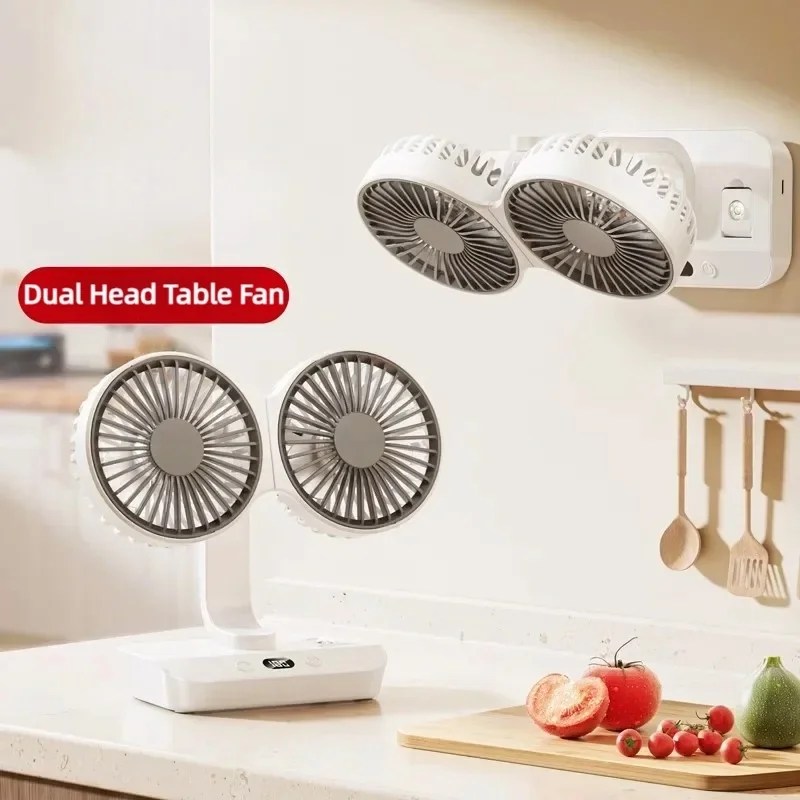 Çift kafa masa fanı USB şarj 360 ° rotasyon taşınabilir akülü hava salınan ventilatör ev ofis için duvara monte Fan