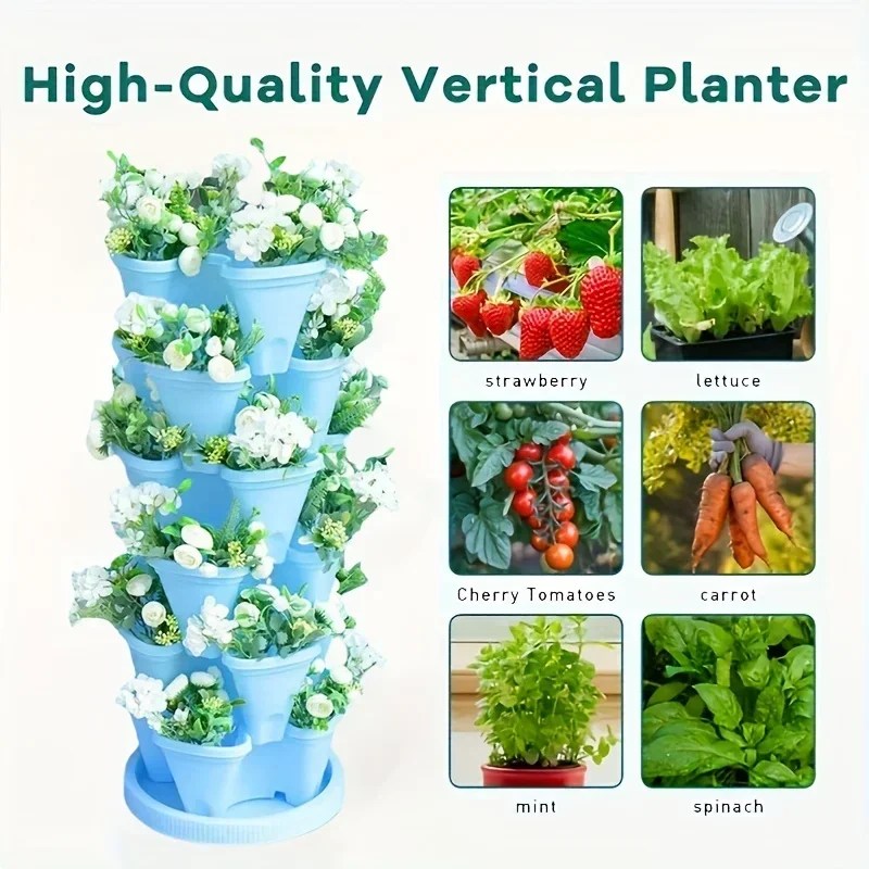 Çilek dikey bahçe kapalı ve açık çilek, çiçek, otlar, sebze, 1-Pack için istiflenebilir ekici - Görsel 4