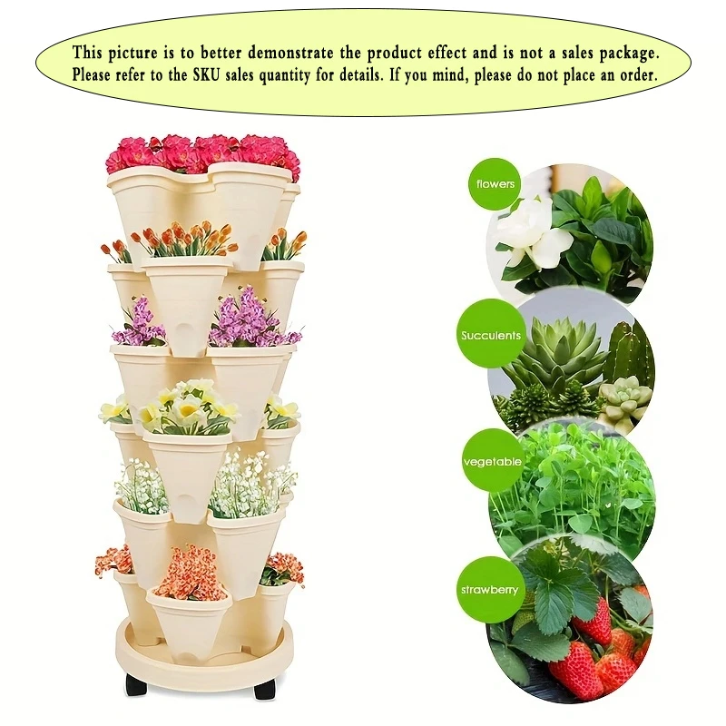 Çilek dikey bahçe kapalı ve açık çilek, çiçek, otlar, sebze, 1-Pack için istiflenebilir ekici