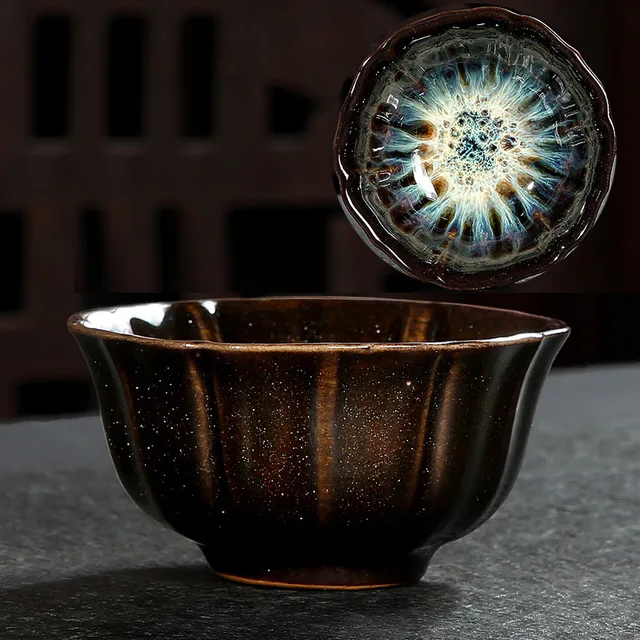 Çin fırın değişimi seramik Jianzhan çay bardağı Retro Temmoku sır çay fincanı mavi çömlek çay kasesi ev Teaware Master bardak toptan