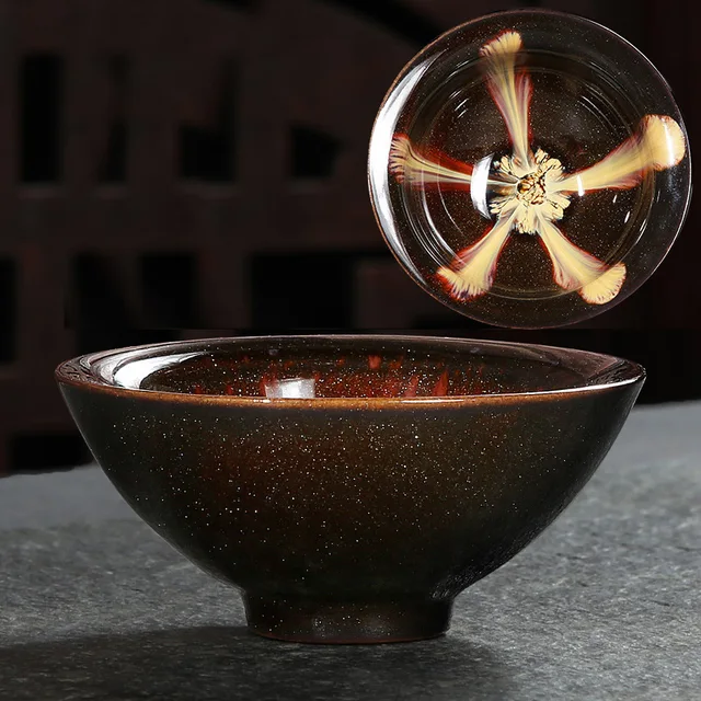 Çin fırın değişimi seramik Jianzhan çay bardağı Retro Temmoku sır çay fincanı mavi çömlek çay kasesi ev Teaware Master bardak toptan